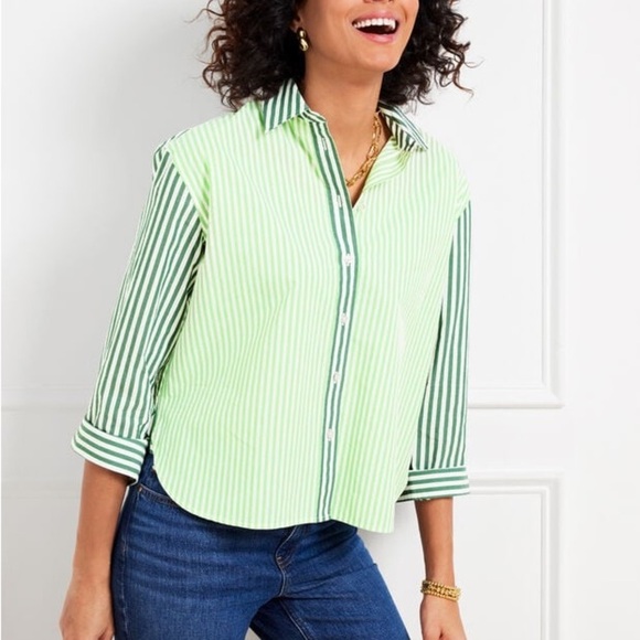 Talbots Tops - Talbots oversized cropped poplin short shirt blooming stripe